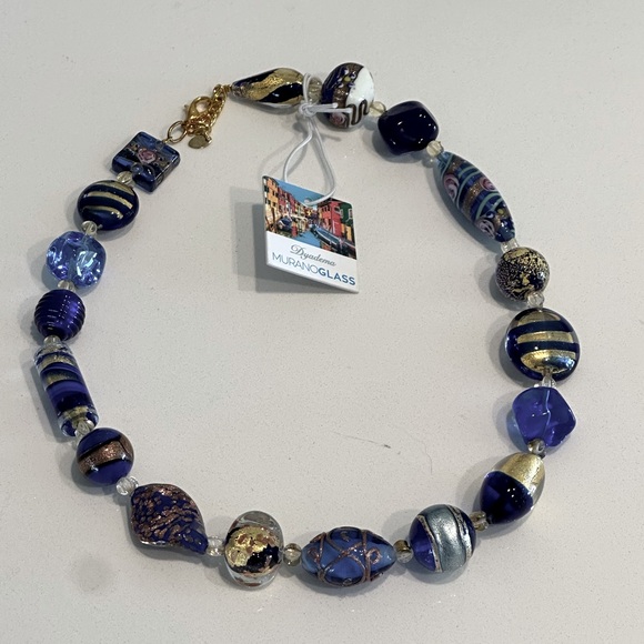 Murano Glass Blue Gold Necklace - Picture 1 of 8